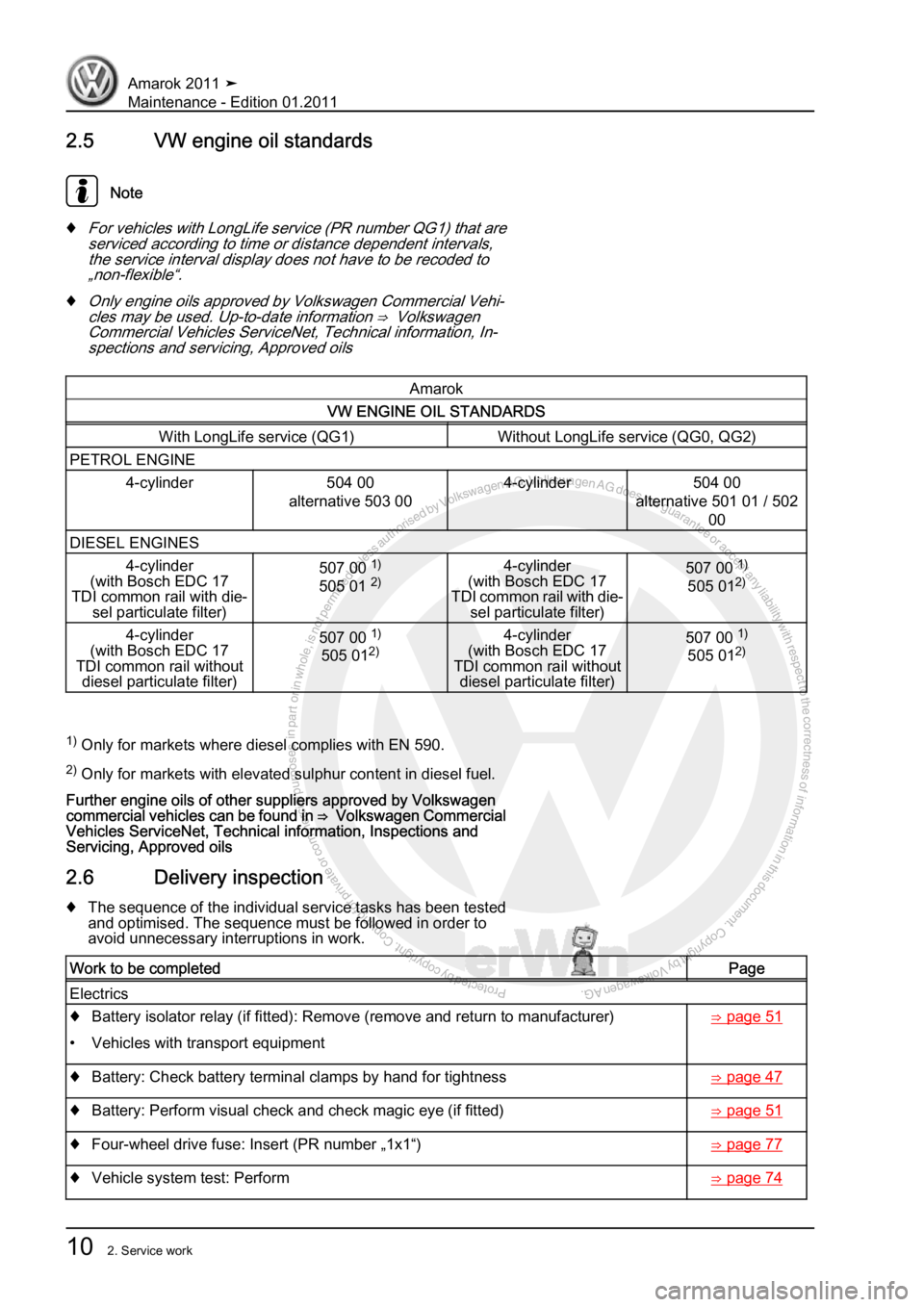 VOLKSWAGEN AMAROK 2010 User Guide Protected by copyright. Copying for private or commercial purposes, in partor in whole, is not permitted unless authorised by Volkswagen AG. Volkswagen AG does notguarantee or accept any liability wit