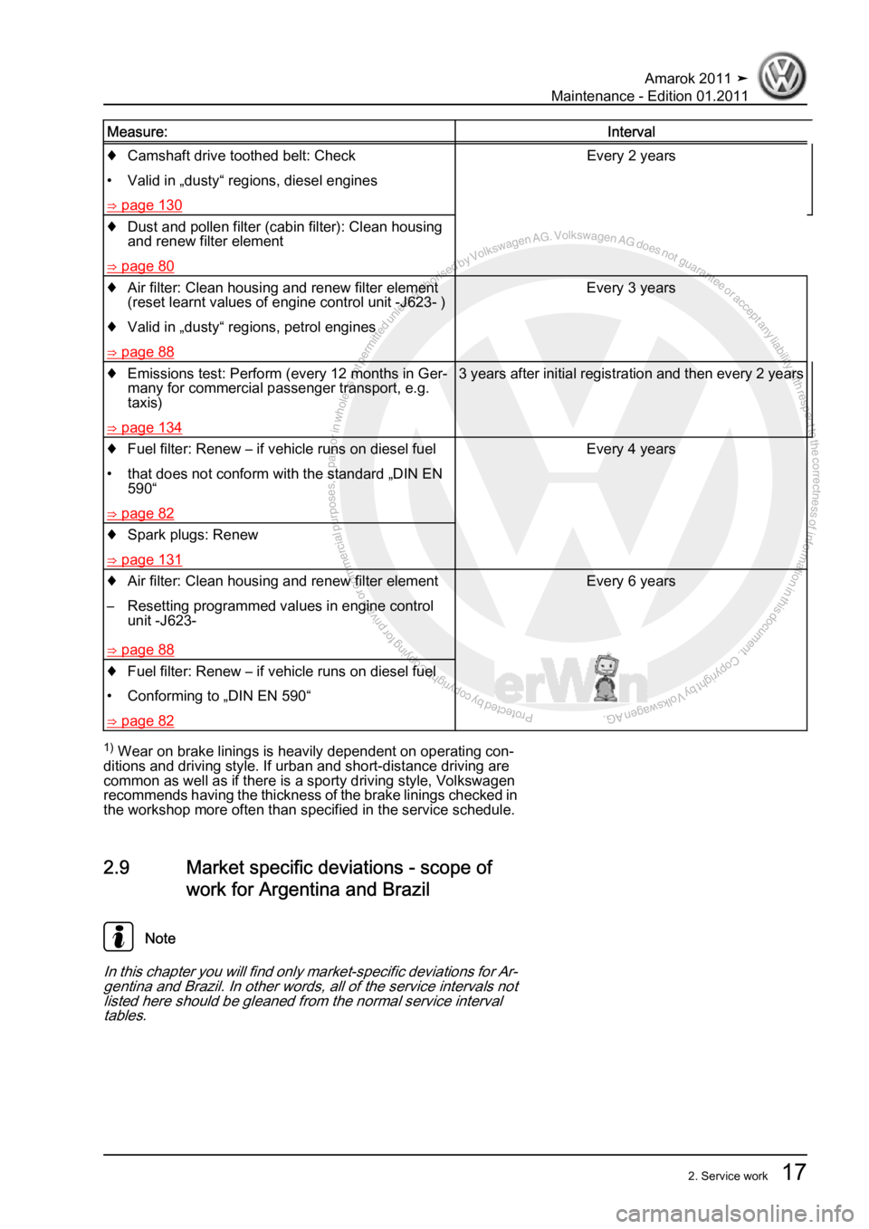 VOLKSWAGEN AMAROK 2010 Owners Manual Protected by copyright. Copying for private or commercial purposes, in partor in whole, is not permitted unless authorised by Volkswagen AG. Volkswagen AG does notguarantee or accept any liability wit