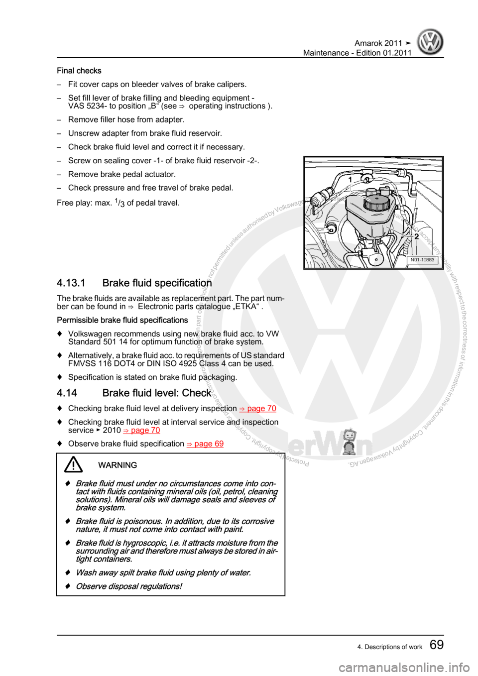 VOLKSWAGEN AMAROK 2010 Manual PDF Protected by copyright. Copying for private or commercial purposes, in partor in whole, is not permitted unless authorised by Volkswagen AG. Volkswagen AG does notguarantee or accept any liability wit