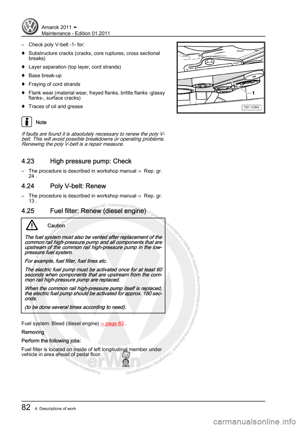 VOLKSWAGEN AMAROK 2010 Manual Online Protected by copyright. Copying for private or commercial purposes, in partor in whole, is not permitted unless authorised by Volkswagen AG. Volkswagen AG does notguarantee or accept any liability wit