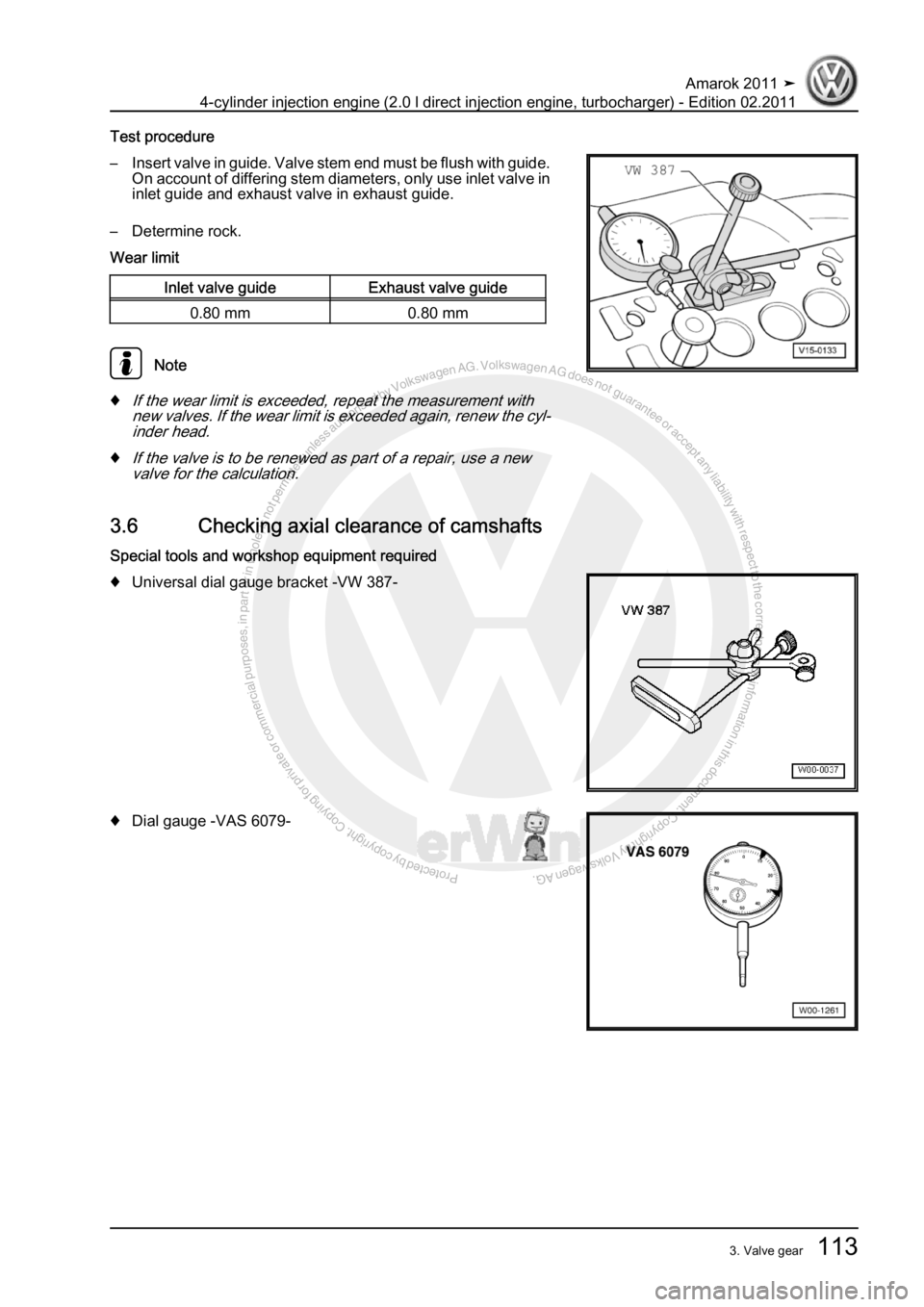 VOLKSWAGEN AMAROK 2011  Workshop Manual Protected by copyright. Copying for private or commercial purposes, in partor in whole, is not permitted unless authorised by Volkswagen AG. Volkswagen AG does notguarantee or accept any liability wit
