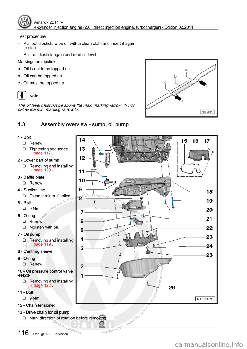 VOLKSWAGEN AMAROK 2011  Workshop Manual Protected by copyright. Copying for private or commercial purposes, in partor in whole, is not permitted unless authorised by Volkswagen AG. Volkswagen AG does notguarantee or accept any liability wit