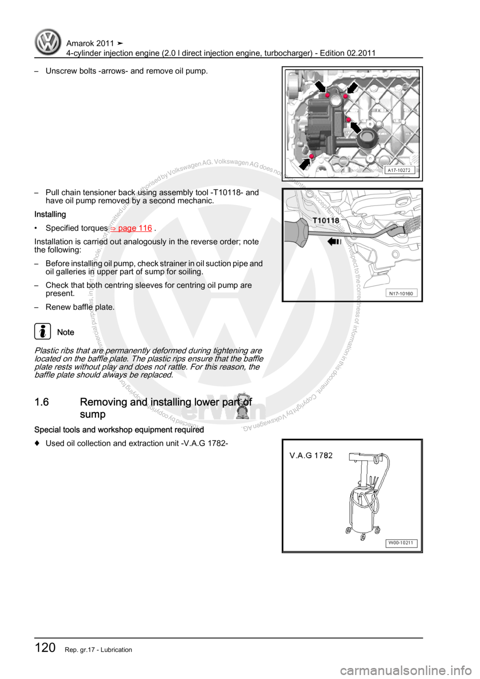 VOLKSWAGEN AMAROK 2011  Workshop Manual Protected by copyright. Copying for private or commercial purposes, in partor in whole, is not permitted unless authorised by Volkswagen AG. Volkswagen AG does notguarantee or accept any liability wit