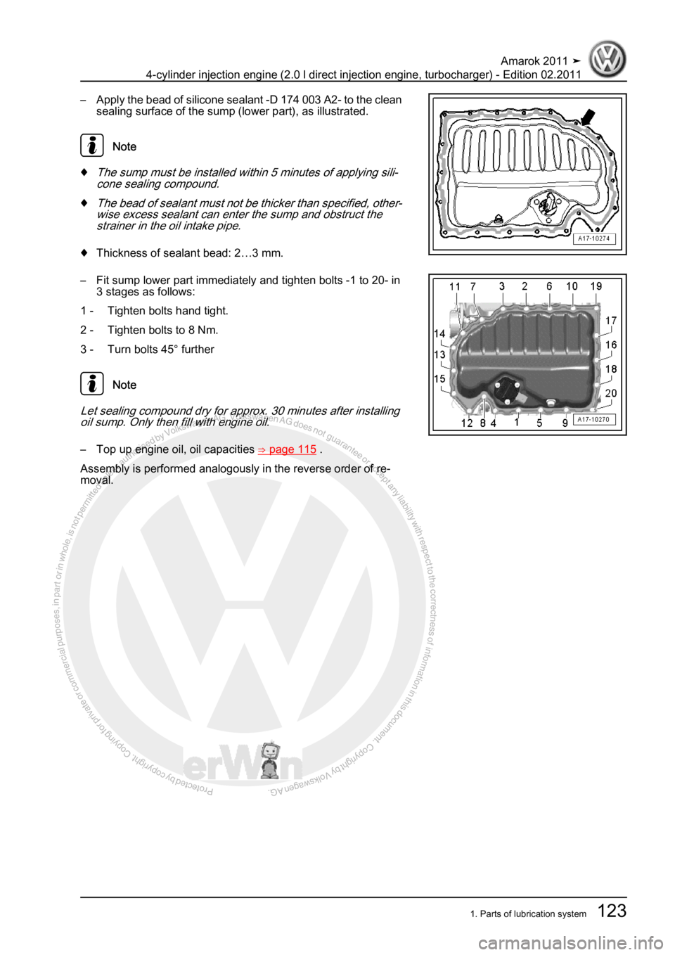 VOLKSWAGEN AMAROK 2011  Workshop Manual Protected by copyright. Copying for private or commercial purposes, in partor in whole, is not permitted unless authorised by Volkswagen AG. Volkswagen AG does notguarantee or accept any liability wit