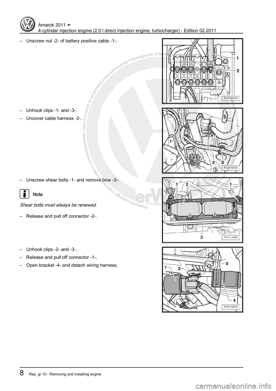 VOLKSWAGEN AMAROK 2011 User Guide Protected by copyright. Copying for private or commercial purposes, in partor in whole, is not permitted unless authorised by Volkswagen AG. Volkswagen AG does notguarantee or accept any liability wit