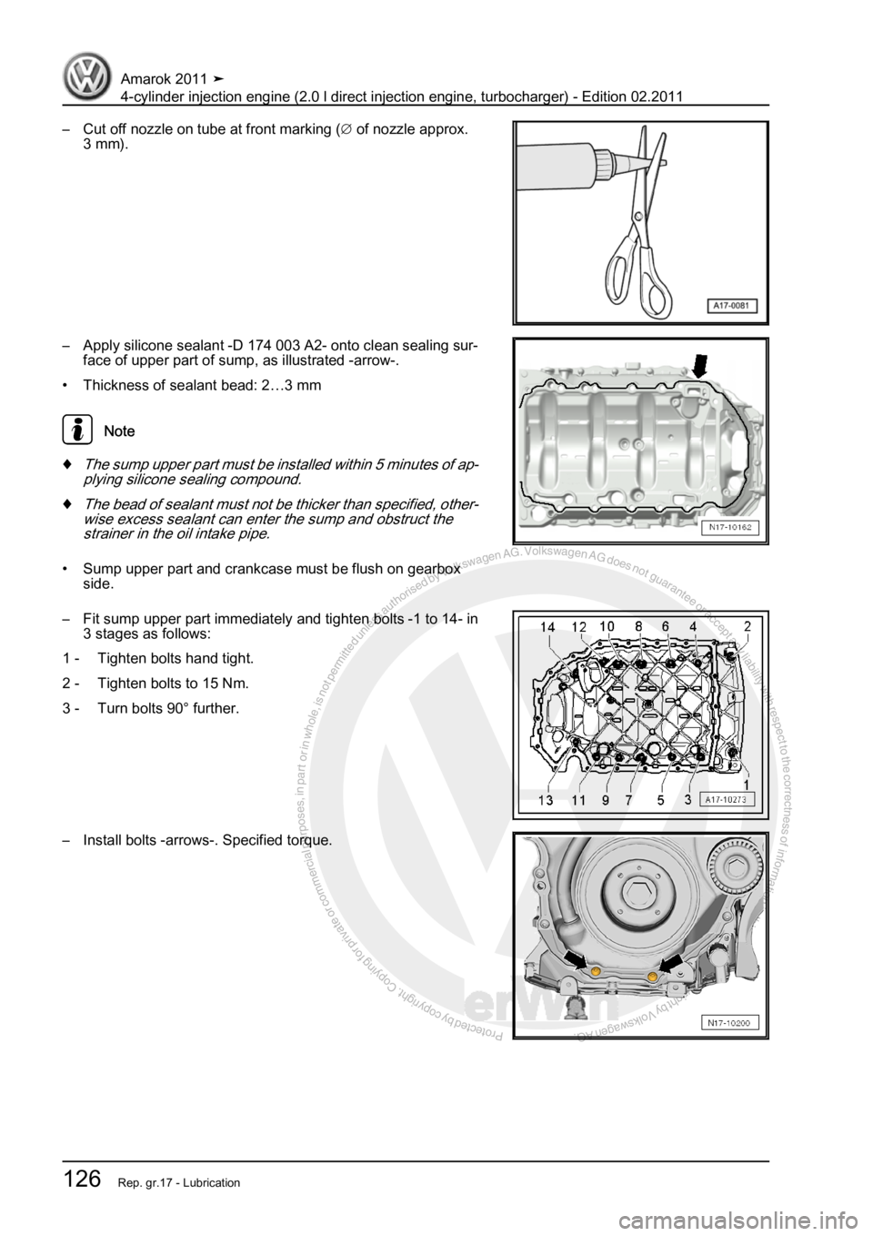 VOLKSWAGEN AMAROK 2011  Workshop Manual Protected by copyright. Copying for private or commercial purposes, in partor in whole, is not permitted unless authorised by Volkswagen AG. Volkswagen AG does notguarantee or accept any liability wit