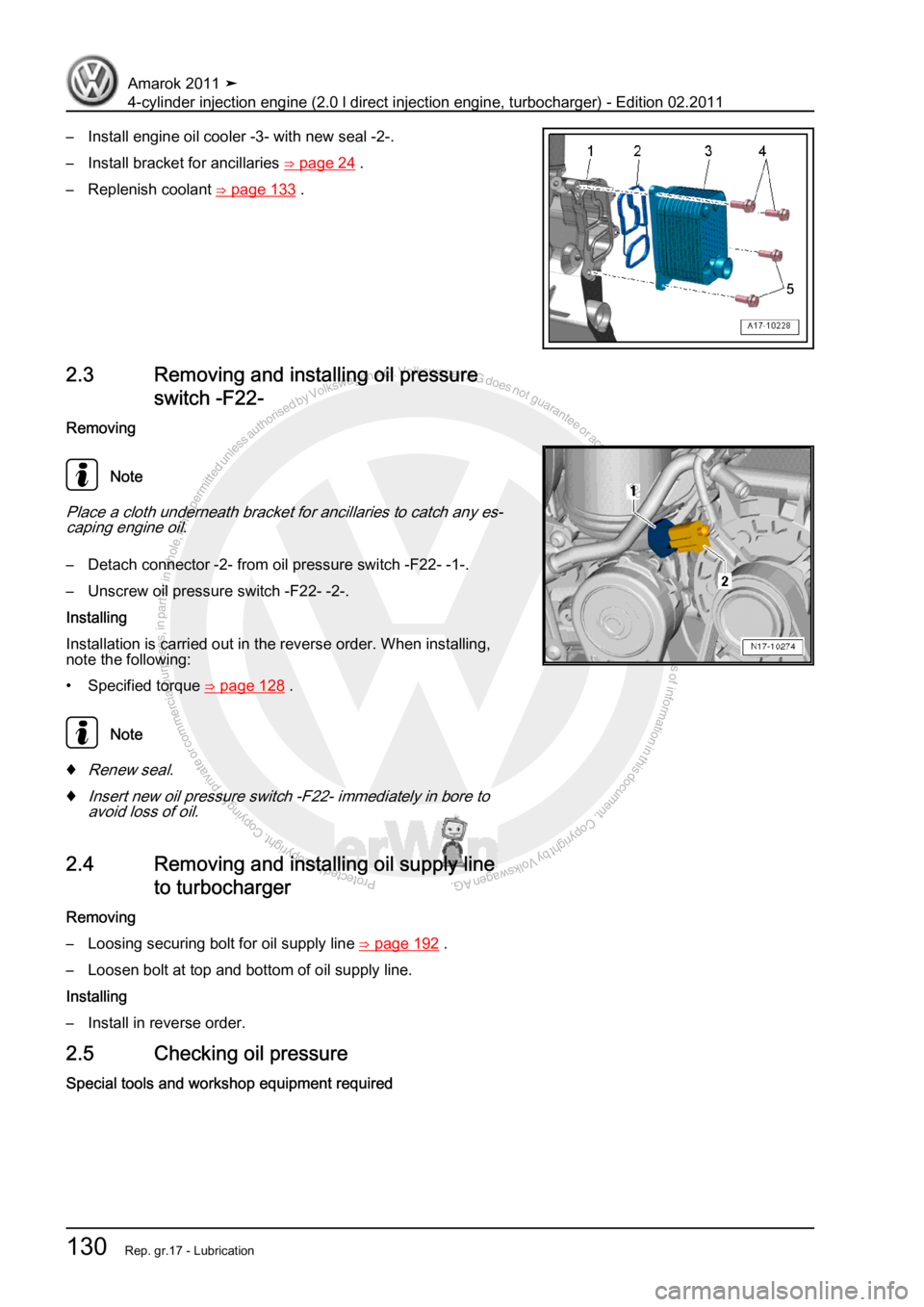 VOLKSWAGEN AMAROK 2011  Workshop Manual Protected by copyright. Copying for private or commercial purposes, in partor in whole, is not permitted unless authorised by Volkswagen AG. Volkswagen AG does notguarantee or accept any liability wit