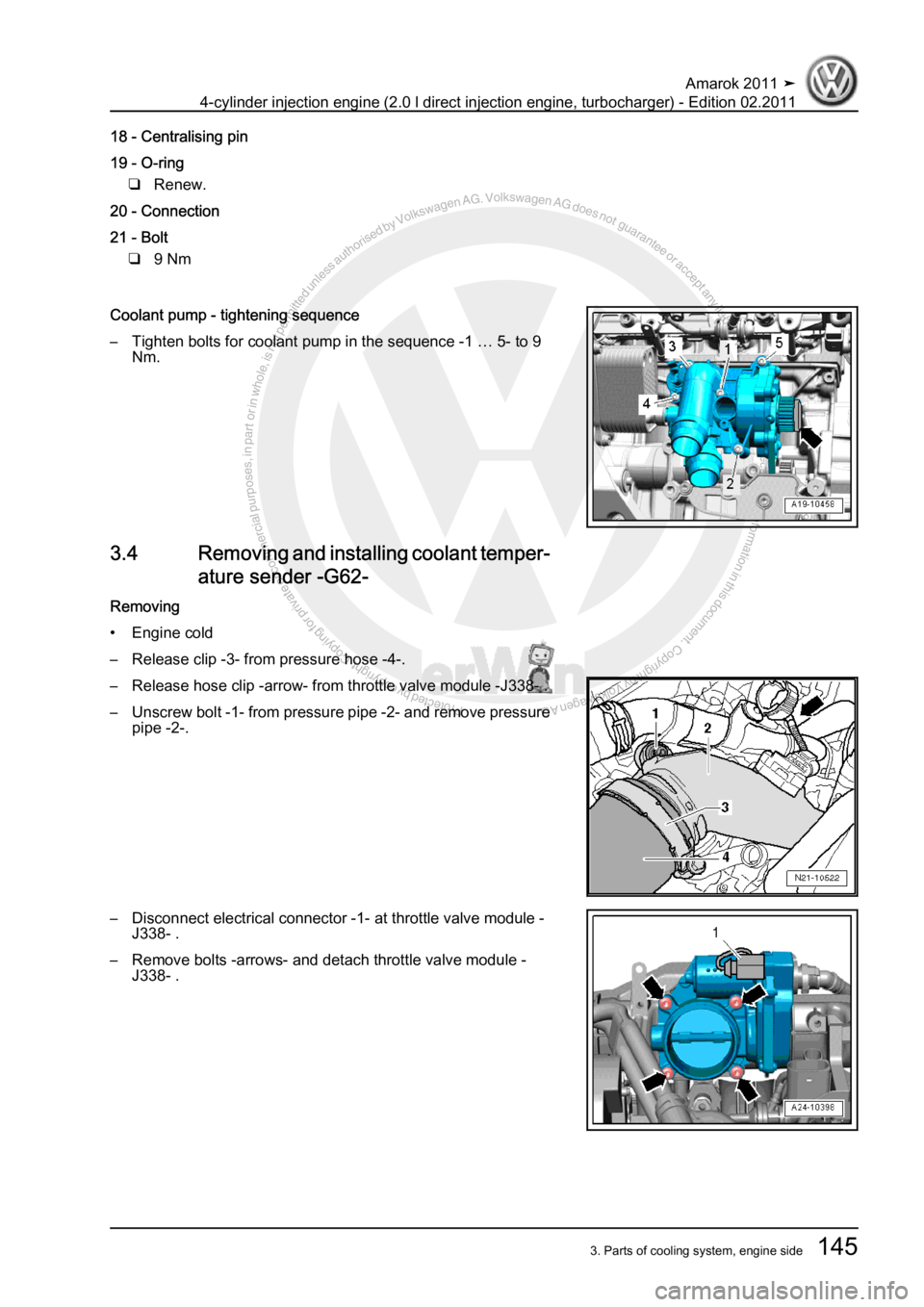 VOLKSWAGEN AMAROK 2011  Workshop Manual Protected by copyright. Copying for private or commercial purposes, in partor in whole, is not permitted unless authorised by Volkswagen AG. Volkswagen AG does notguarantee or accept any liability wit