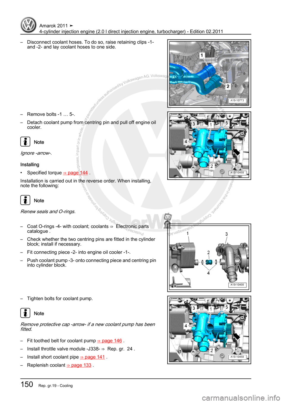 VOLKSWAGEN AMAROK 2011  Workshop Manual Protected by copyright. Copying for private or commercial purposes, in partor in whole, is not permitted unless authorised by Volkswagen AG. Volkswagen AG does notguarantee or accept any liability wit