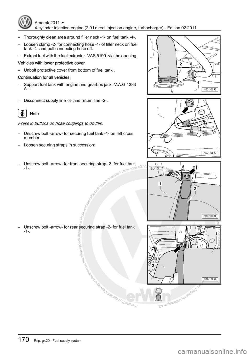 VOLKSWAGEN AMAROK 2011  Workshop Manual Protected by copyright. Copying for private or commercial purposes, in partor in whole, is not permitted unless authorised by Volkswagen AG. Volkswagen AG does notguarantee or accept any liability wit