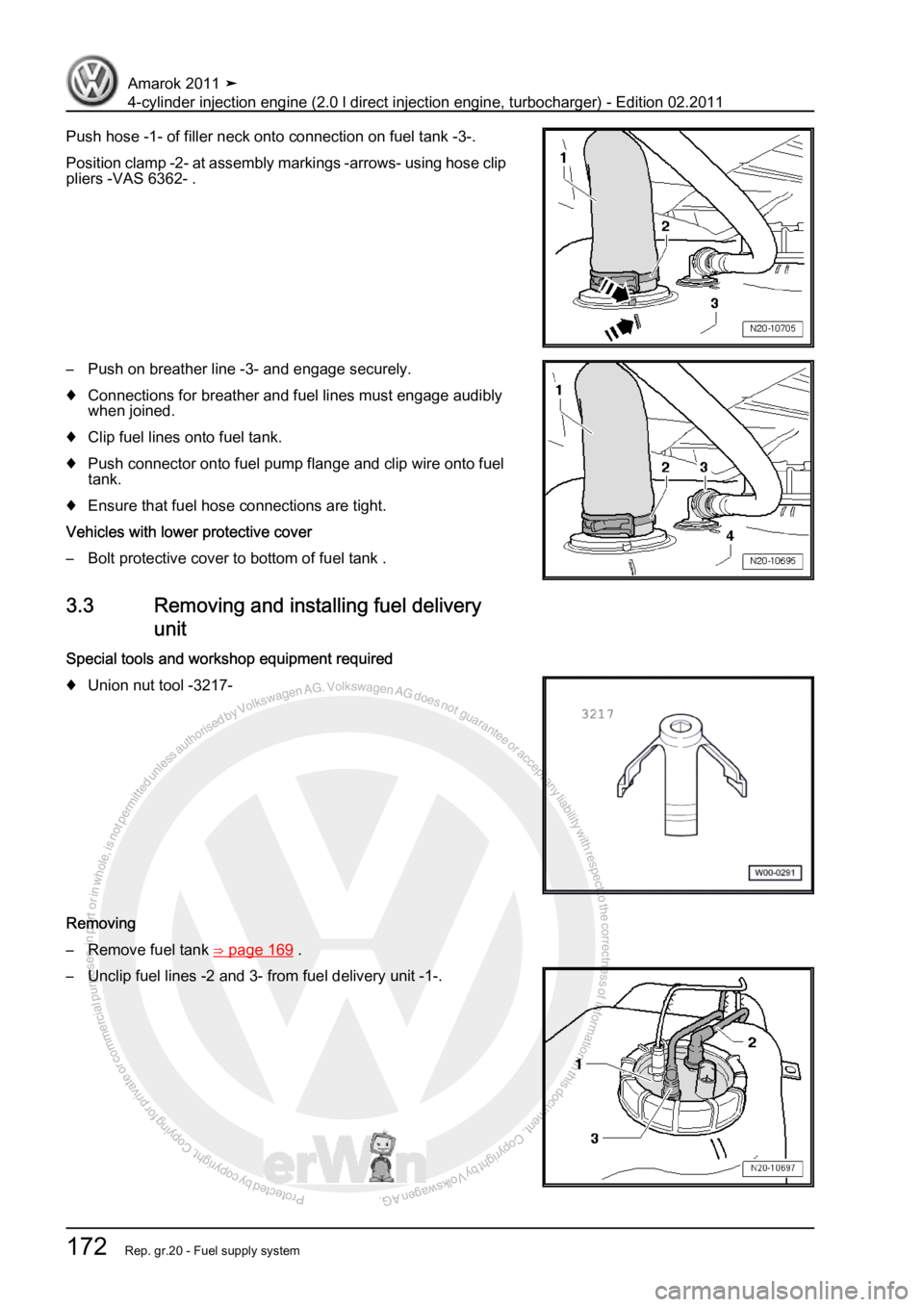 VOLKSWAGEN AMAROK 2011  Workshop Manual Protected by copyright. Copying for private or commercial purposes, in partor in whole, is not permitted unless authorised by Volkswagen AG. Volkswagen AG does notguarantee or accept any liability wit