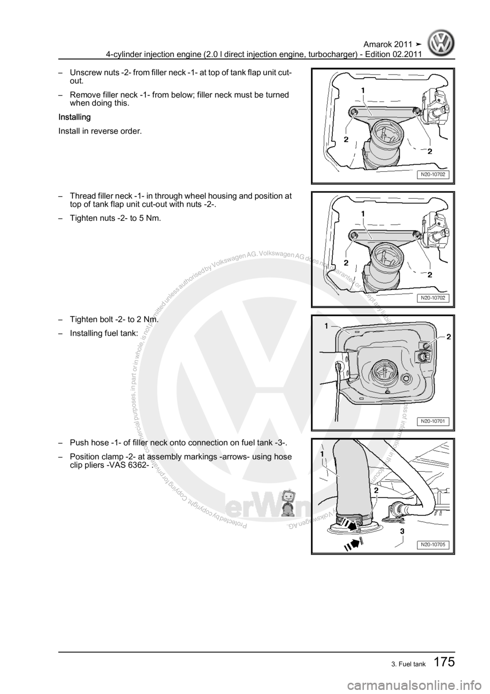 VOLKSWAGEN AMAROK 2011  Workshop Manual Protected by copyright. Copying for private or commercial purposes, in partor in whole, is not permitted unless authorised by Volkswagen AG. Volkswagen AG does notguarantee or accept any liability wit