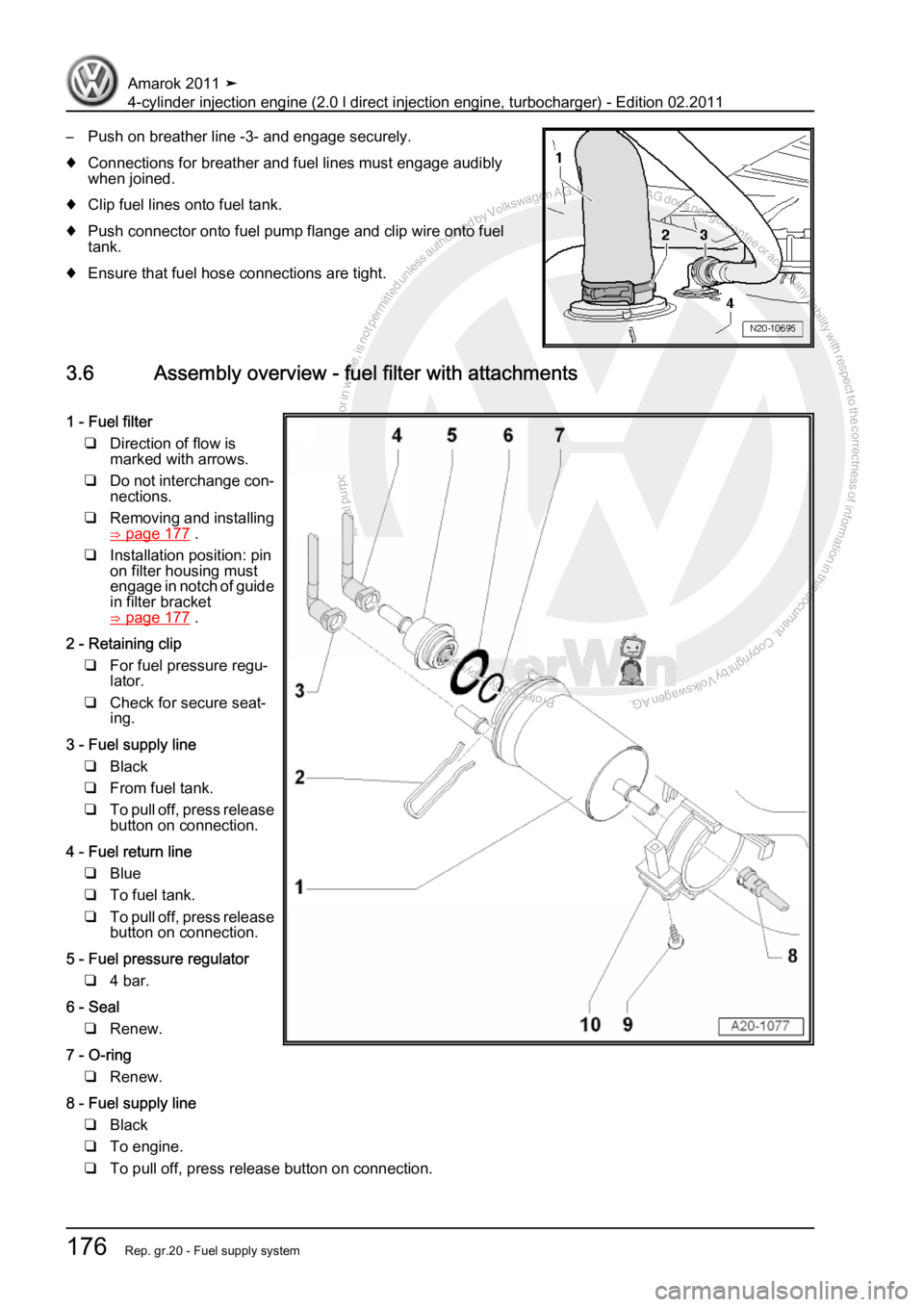 VOLKSWAGEN AMAROK 2011  Workshop Manual Protected by copyright. Copying for private or commercial purposes, in partor in whole, is not permitted unless authorised by Volkswagen AG. Volkswagen AG does notguarantee or accept any liability wit