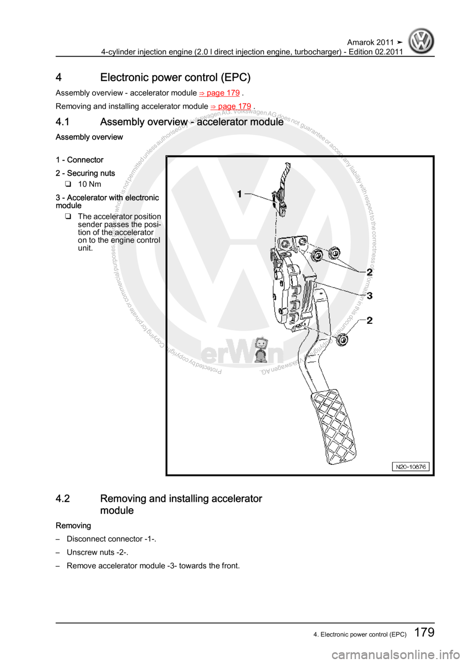VOLKSWAGEN AMAROK 2011  Workshop Manual Protected by copyright. Copying for private or commercial purposes, in partor in whole, is not permitted unless authorised by Volkswagen AG. Volkswagen AG does notguarantee or accept any liability wit