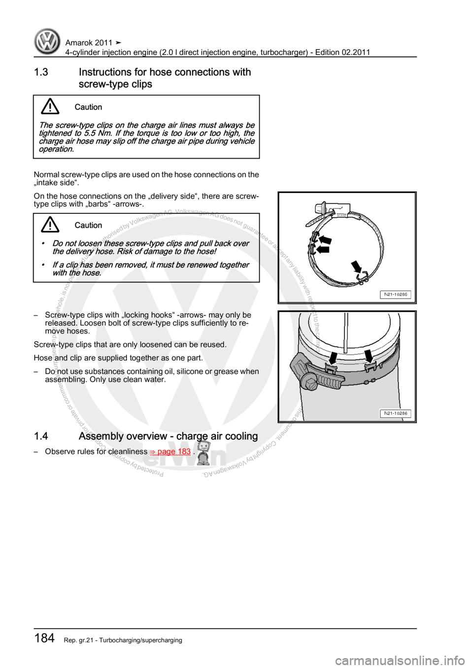 VOLKSWAGEN AMAROK 2011  Workshop Manual Protected by copyright. Copying for private or commercial purposes, in partor in whole, is not permitted unless authorised by Volkswagen AG. Volkswagen AG does notguarantee or accept any liability wit