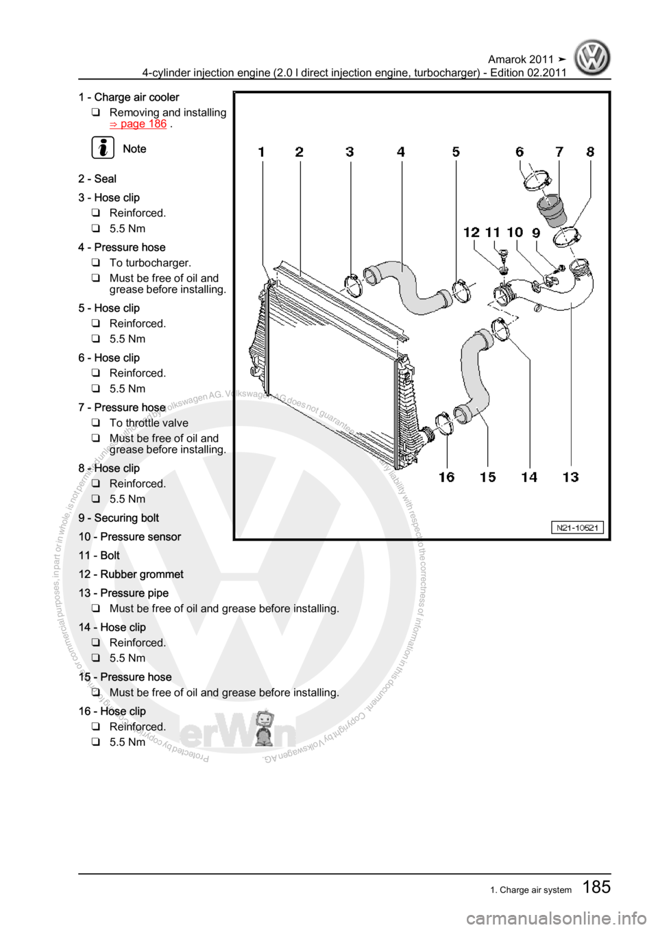 VOLKSWAGEN AMAROK 2011  Workshop Manual Protected by copyright. Copying for private or commercial purposes, in partor in whole, is not permitted unless authorised by Volkswagen AG. Volkswagen AG does notguarantee or accept any liability wit