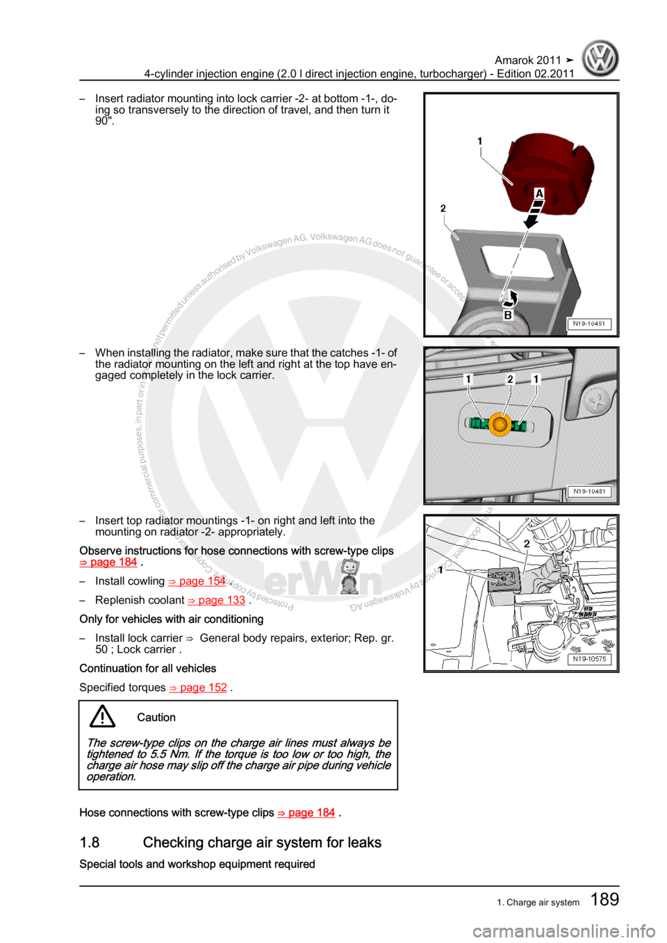 VOLKSWAGEN AMAROK 2011  Workshop Manual Protected by copyright. Copying for private or commercial purposes, in partor in whole, is not permitted unless authorised by Volkswagen AG. Volkswagen AG does notguarantee or accept any liability wit