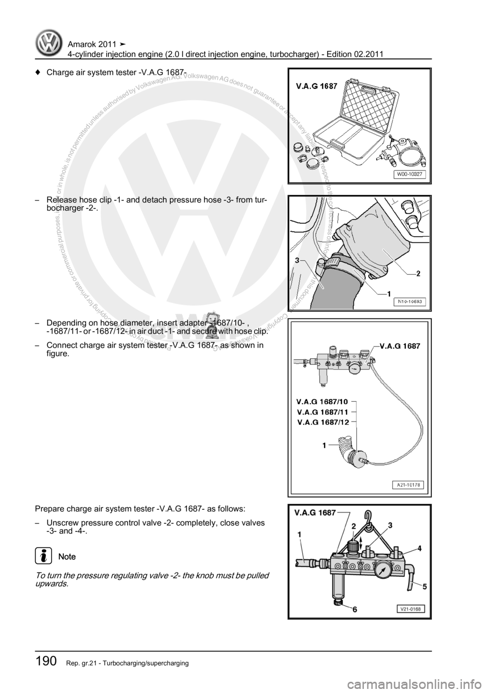VOLKSWAGEN AMAROK 2011  Workshop Manual Protected by copyright. Copying for private or commercial purposes, in partor in whole, is not permitted unless authorised by Volkswagen AG. Volkswagen AG does notguarantee or accept any liability wit
