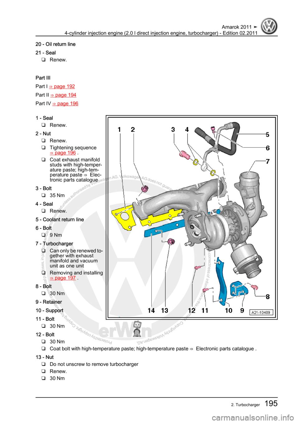VOLKSWAGEN AMAROK 2011  Workshop Manual Protected by copyright. Copying for private or commercial purposes, in partor in whole, is not permitted unless authorised by Volkswagen AG. Volkswagen AG does notguarantee or accept any liability wit