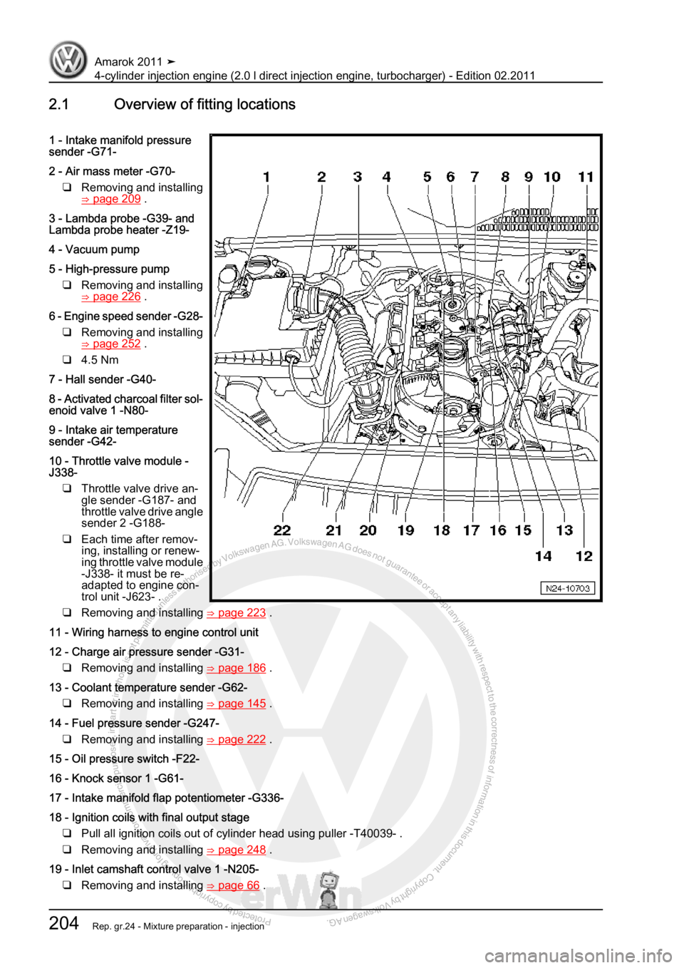 VOLKSWAGEN AMAROK 2011  Workshop Manual Protected by copyright. Copying for private or commercial purposes, in partor in whole, is not permitted unless authorised by Volkswagen AG. Volkswagen AG does notguarantee or accept any liability wit