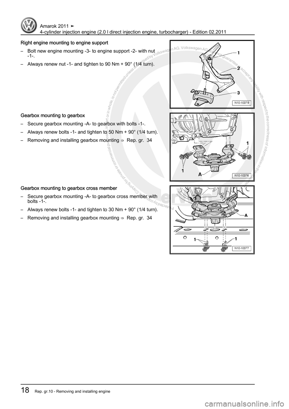 VOLKSWAGEN AMAROK 2011 Owners Manual Protected by copyright. Copying for private or commercial purposes, in partor in whole, is not permitted unless authorised by Volkswagen AG. Volkswagen AG does notguarantee or accept any liability wit