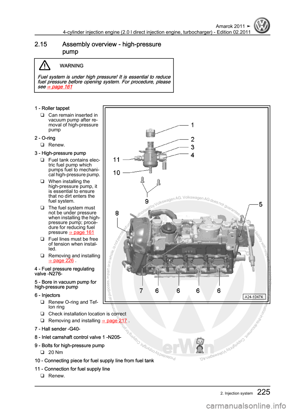 VOLKSWAGEN AMAROK 2011  Workshop Manual Protected by copyright. Copying for private or commercial purposes, in partor in whole, is not permitted unless authorised by Volkswagen AG. Volkswagen AG does notguarantee or accept any liability wit