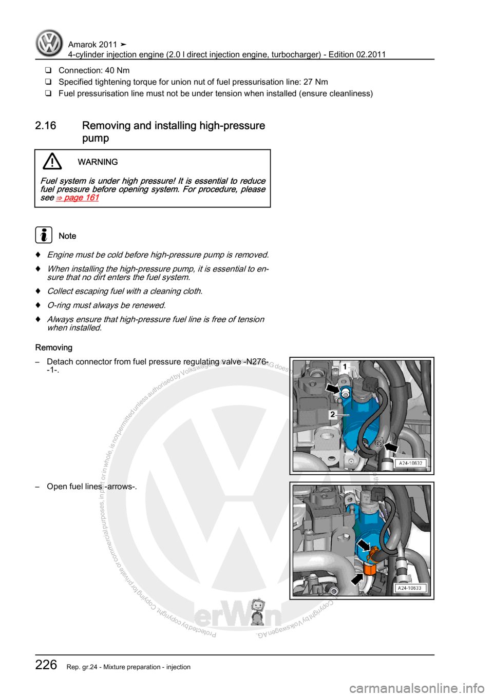 VOLKSWAGEN AMAROK 2011  Workshop Manual Protected by copyright. Copying for private or commercial purposes, in partor in whole, is not permitted unless authorised by Volkswagen AG. Volkswagen AG does notguarantee or accept any liability wit