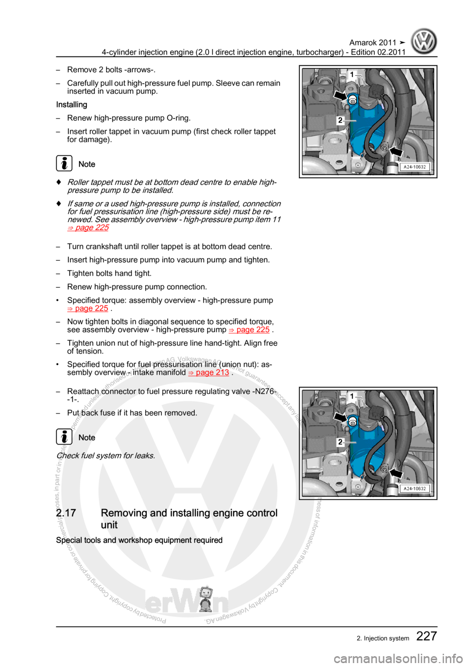 VOLKSWAGEN AMAROK 2011  Workshop Manual Protected by copyright. Copying for private or commercial purposes, in partor in whole, is not permitted unless authorised by Volkswagen AG. Volkswagen AG does notguarantee or accept any liability wit