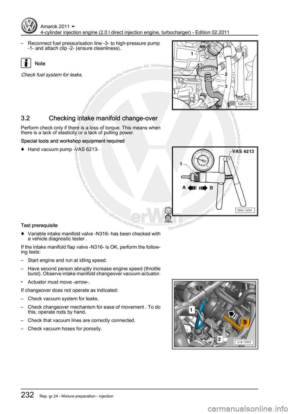 VOLKSWAGEN AMAROK 2011  Workshop Manual Protected by copyright. Copying for private or commercial purposes, in partor in whole, is not permitted unless authorised by Volkswagen AG. Volkswagen AG does notguarantee or accept any liability wit