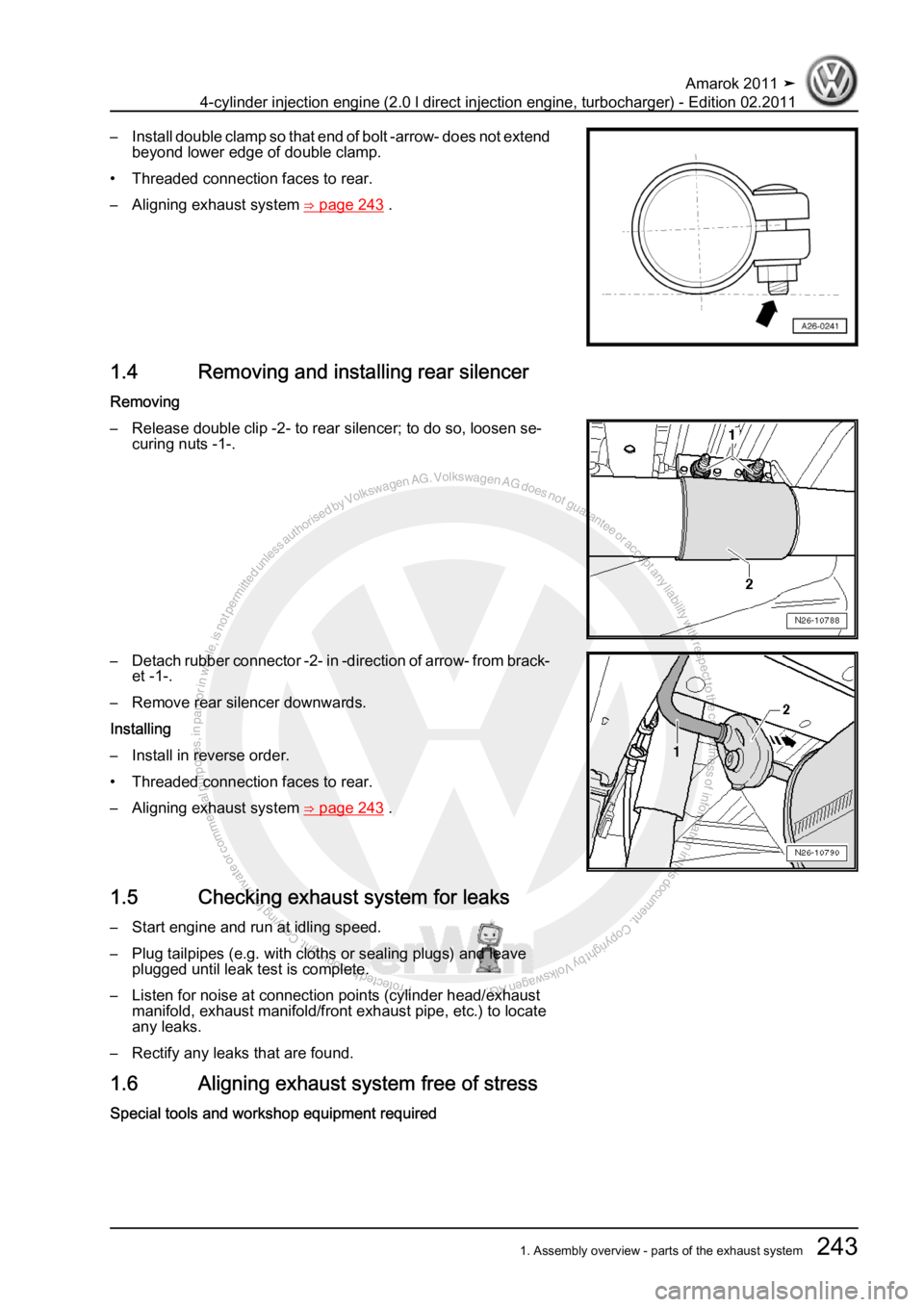 VOLKSWAGEN AMAROK 2011  Workshop Manual Protected by copyright. Copying for private or commercial purposes, in partor in whole, is not permitted unless authorised by Volkswagen AG. Volkswagen AG does notguarantee or accept any liability wit