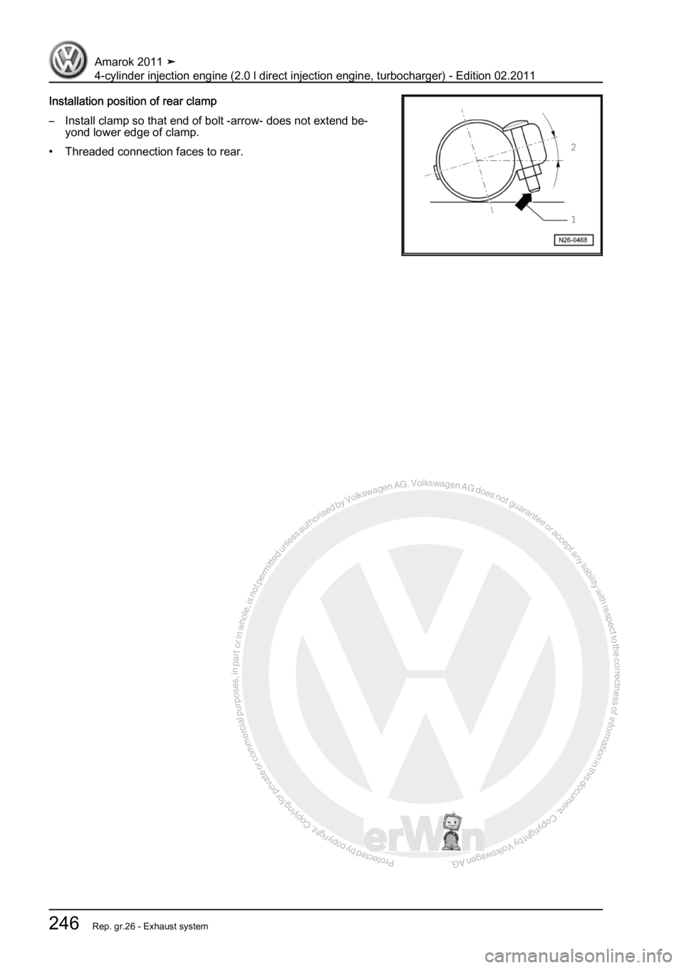VOLKSWAGEN AMAROK 2011  Workshop Manual Protected by copyright. Copying for private or commercial purposes, in partor in whole, is not permitted unless authorised by Volkswagen AG. Volkswagen AG does notguarantee or accept any liability wit