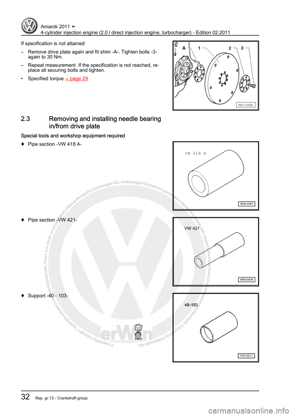 VOLKSWAGEN AMAROK 2011 Owners Guide Protected by copyright. Copying for private or commercial purposes, in partor in whole, is not permitted unless authorised by Volkswagen AG. Volkswagen AG does notguarantee or accept any liability wit