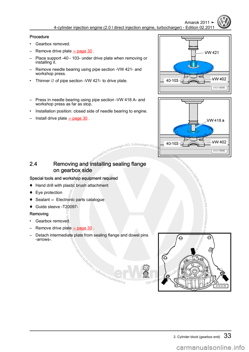 VOLKSWAGEN AMAROK 2011 Owners Guide Protected by copyright. Copying for private or commercial purposes, in partor in whole, is not permitted unless authorised by Volkswagen AG. Volkswagen AG does notguarantee or accept any liability wit