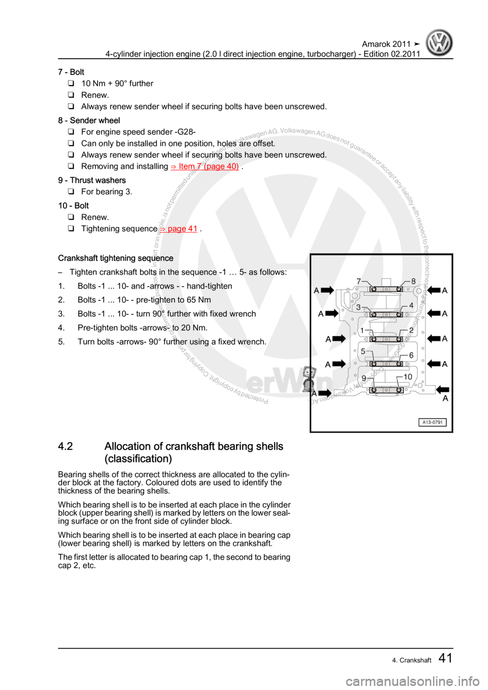 VOLKSWAGEN AMAROK 2011 Service Manual Protected by copyright. Copying for private or commercial purposes, in partor in whole, is not permitted unless authorised by Volkswagen AG. Volkswagen AG does notguarantee or accept any liability wit