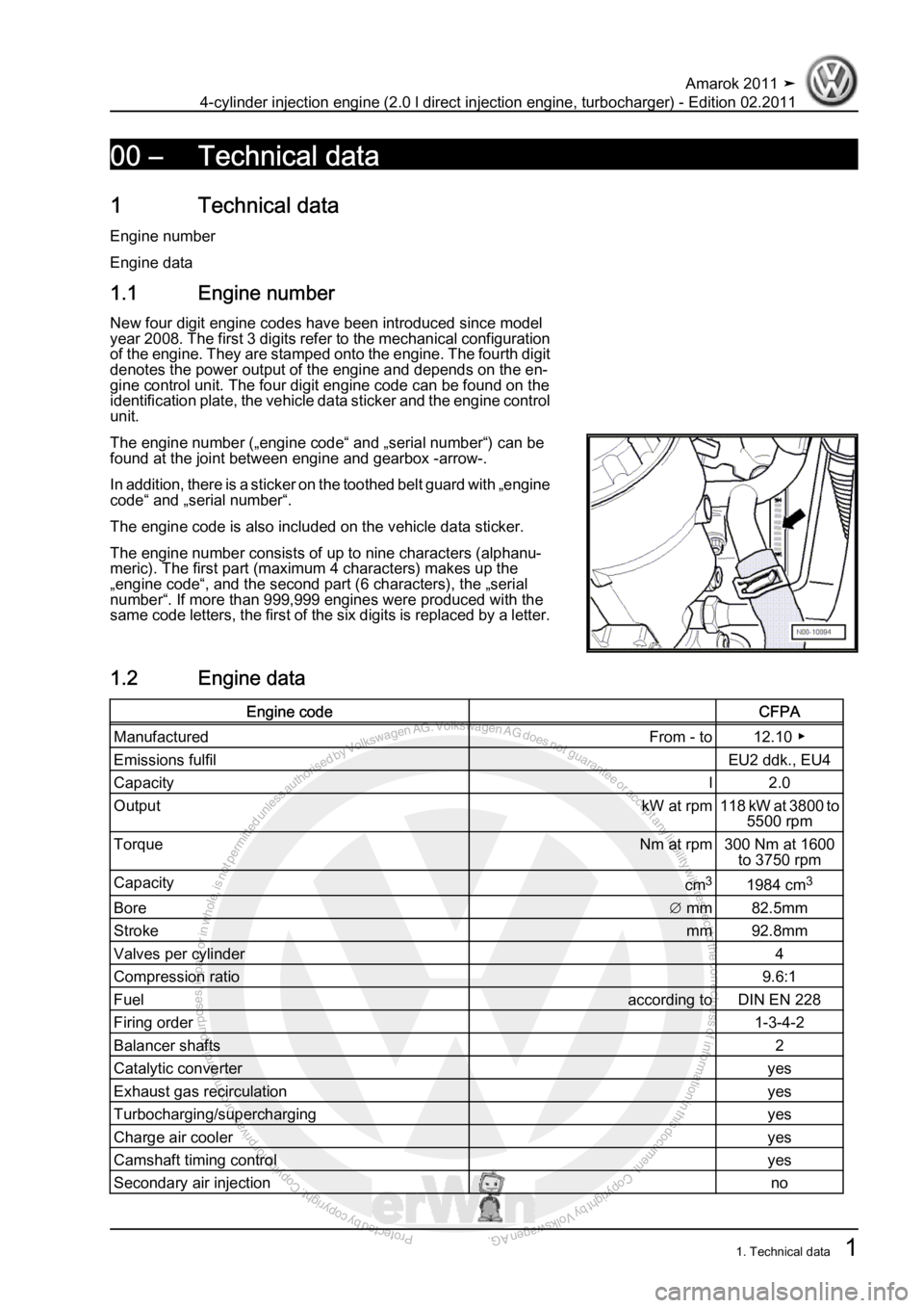 VOLKSWAGEN AMAROK 2011  Workshop Manual Protected by copyright. Copying for private or commercial purposes, in partor in whole, is not permitted unless authorised by Volkswagen AG. Volkswagen AG does notguarantee or accept any liability wit