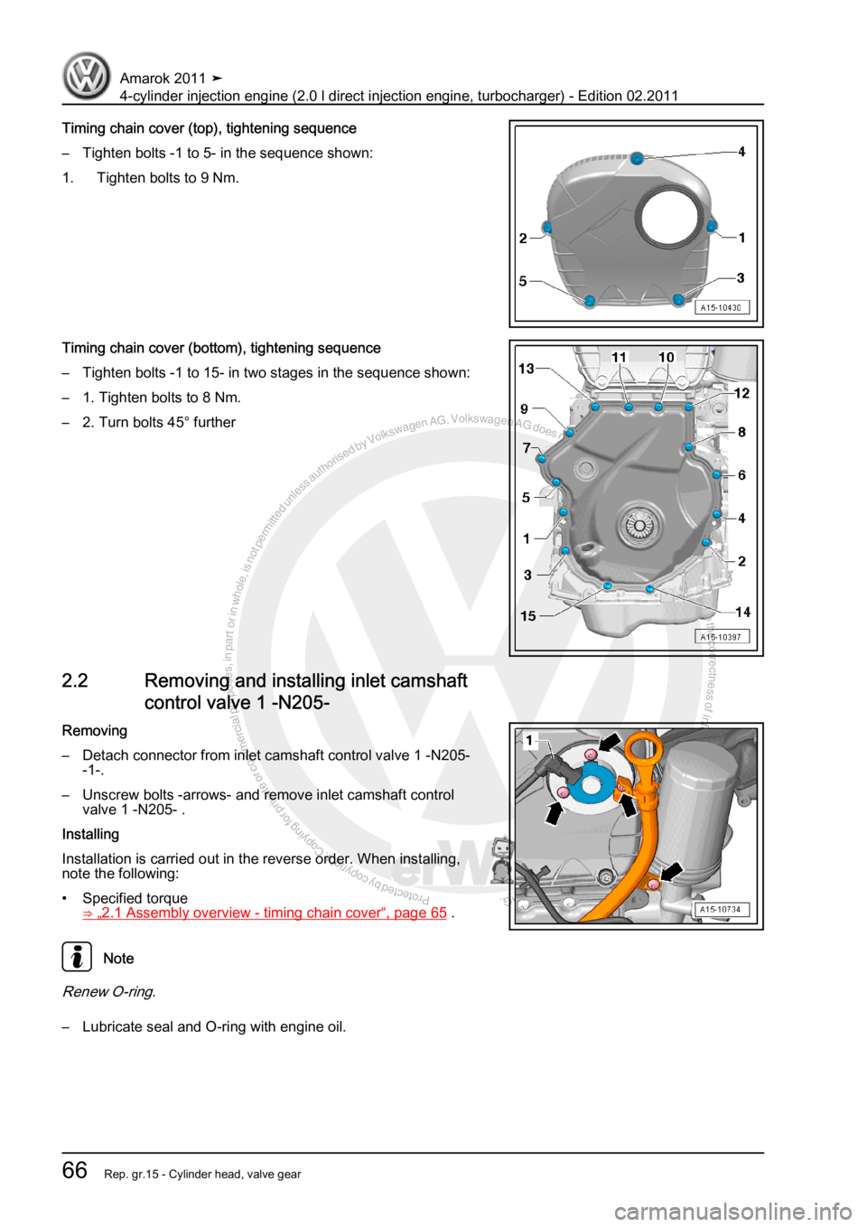 VOLKSWAGEN AMAROK 2011 Manual PDF Protected by copyright. Copying for private or commercial purposes, in partor in whole, is not permitted unless authorised by Volkswagen AG. Volkswagen AG does notguarantee or accept any liability wit