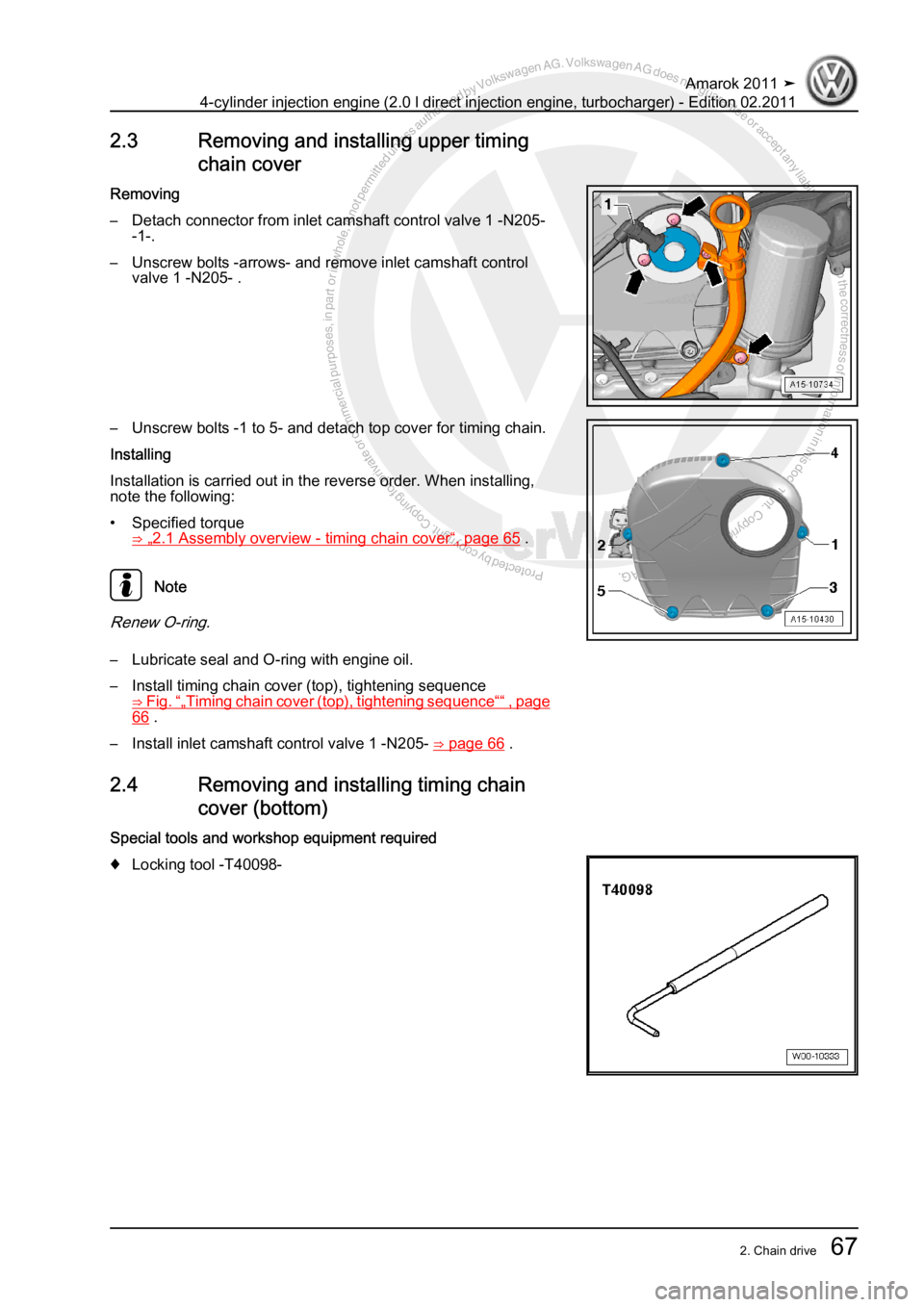 VOLKSWAGEN AMAROK 2011 Manual PDF Protected by copyright. Copying for private or commercial purposes, in partor in whole, is not permitted unless authorised by Volkswagen AG. Volkswagen AG does notguarantee or accept any liability wit