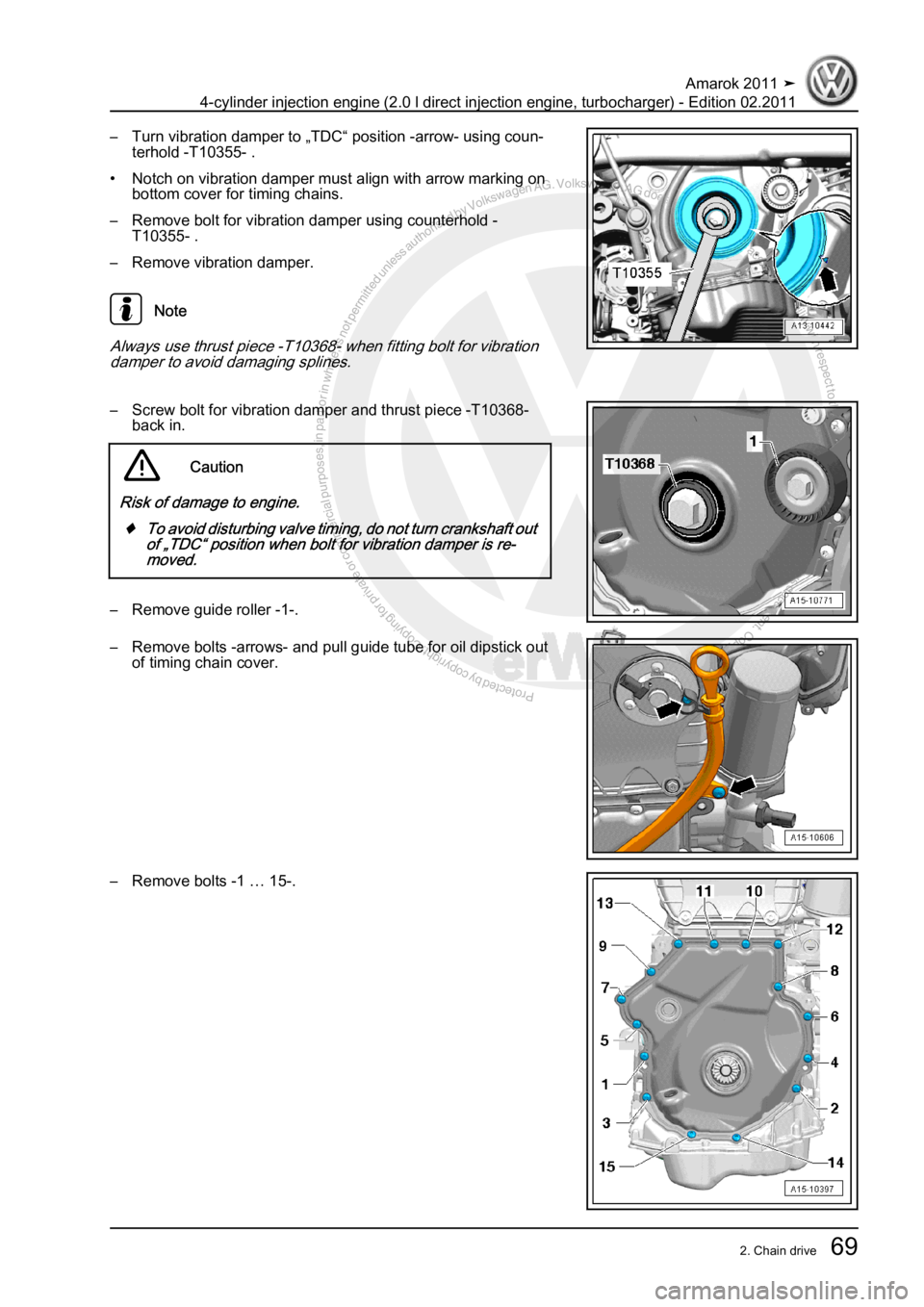 VOLKSWAGEN AMAROK 2011 Manual PDF Protected by copyright. Copying for private or commercial purposes, in partor in whole, is not permitted unless authorised by Volkswagen AG. Volkswagen AG does notguarantee or accept any liability wit
