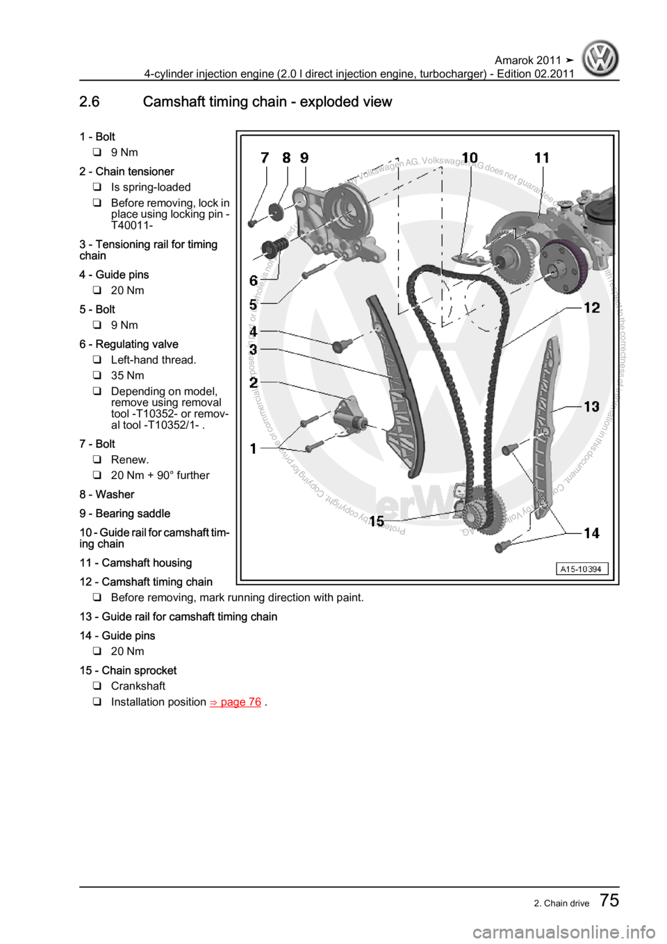 VOLKSWAGEN AMAROK 2011 Manual Online Protected by copyright. Copying for private or commercial purposes, in partor in whole, is not permitted unless authorised by Volkswagen AG. Volkswagen AG does notguarantee or accept any liability wit