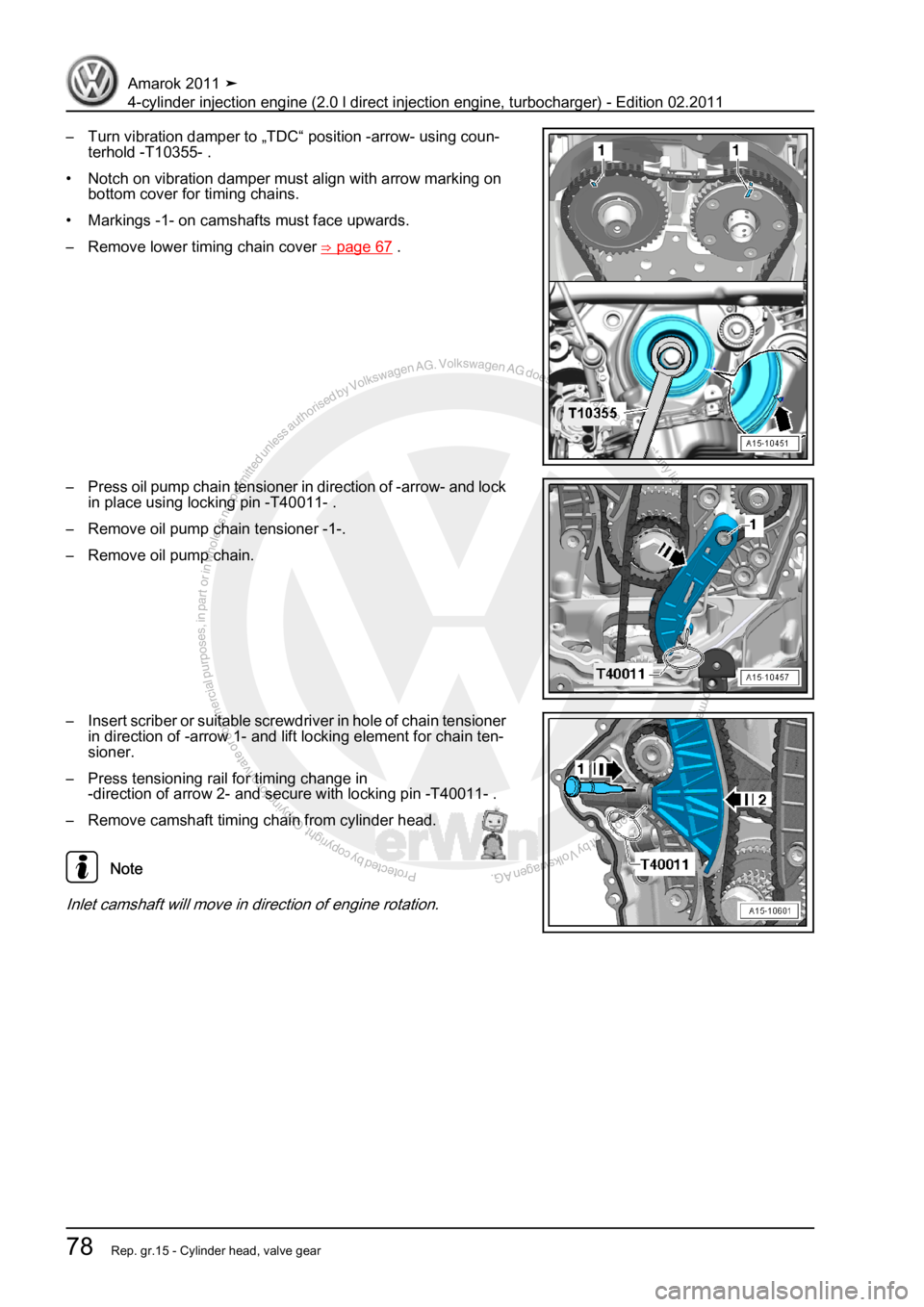 VOLKSWAGEN AMAROK 2011 Manual Online Protected by copyright. Copying for private or commercial purposes, in partor in whole, is not permitted unless authorised by Volkswagen AG. Volkswagen AG does notguarantee or accept any liability wit