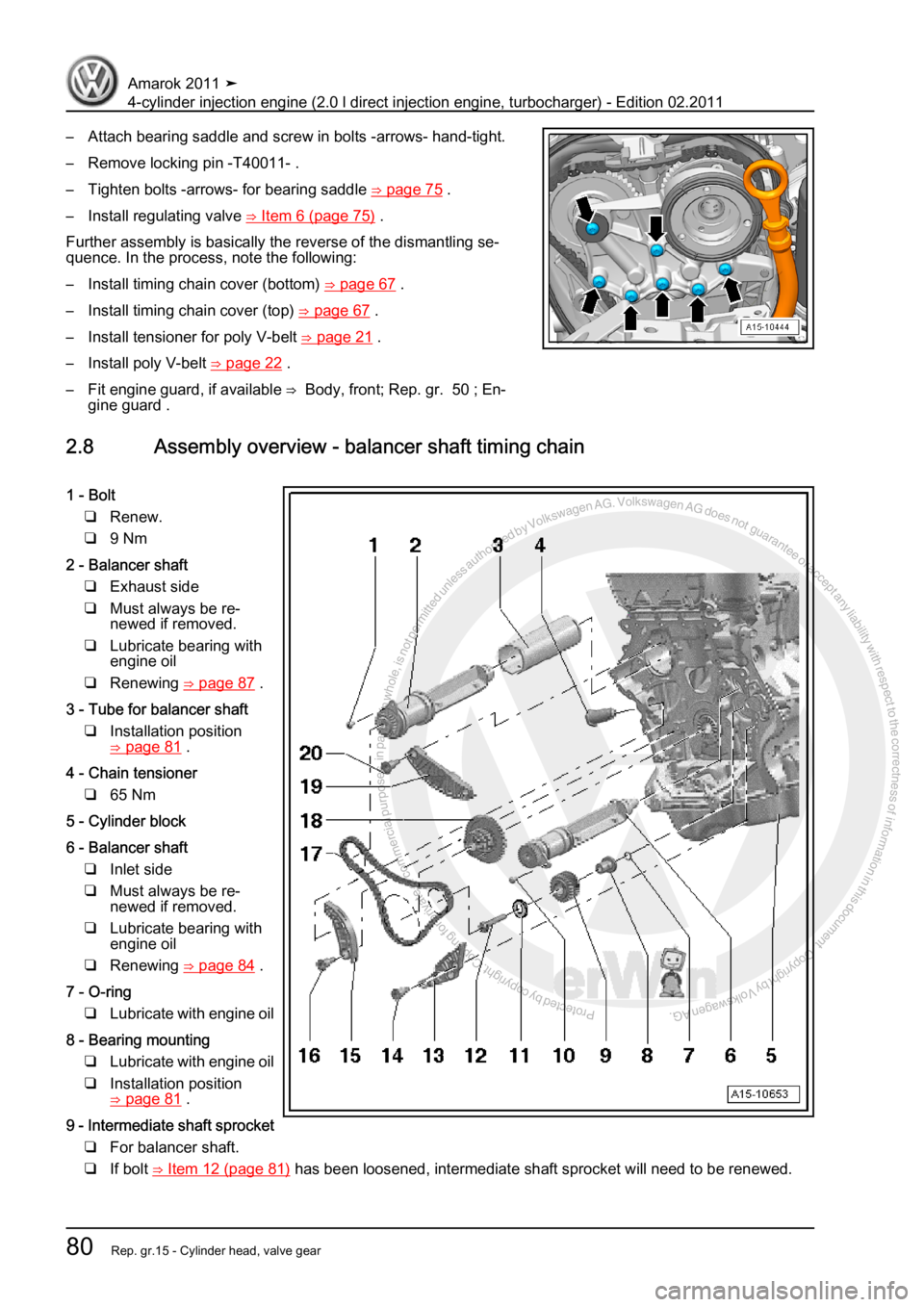 VOLKSWAGEN AMAROK 2011 Manual Online Protected by copyright. Copying for private or commercial purposes, in partor in whole, is not permitted unless authorised by Volkswagen AG. Volkswagen AG does notguarantee or accept any liability wit