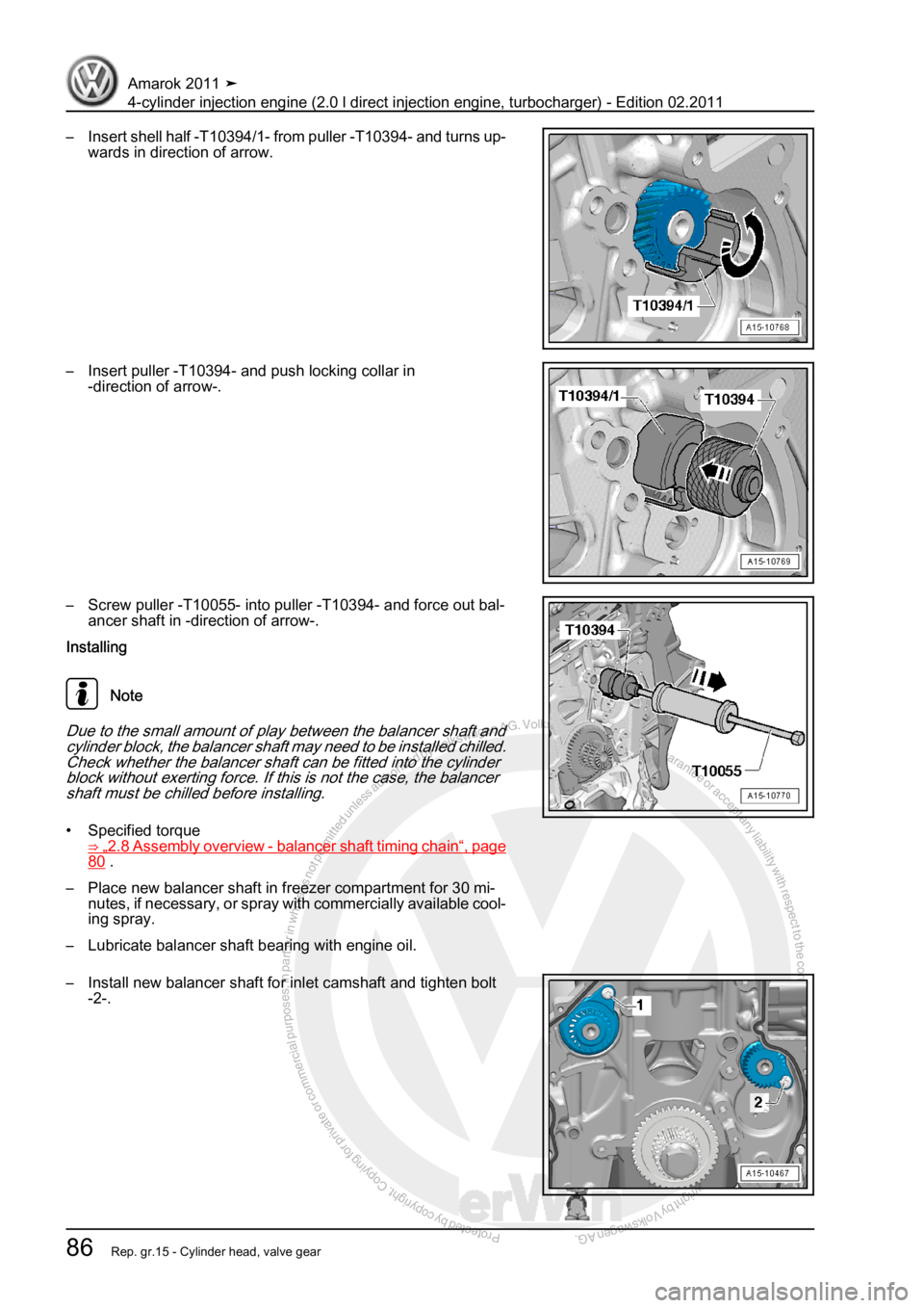 VOLKSWAGEN AMAROK 2011 Owners Manual Protected by copyright. Copying for private or commercial purposes, in partor in whole, is not permitted unless authorised by Volkswagen AG. Volkswagen AG does notguarantee or accept any liability wit