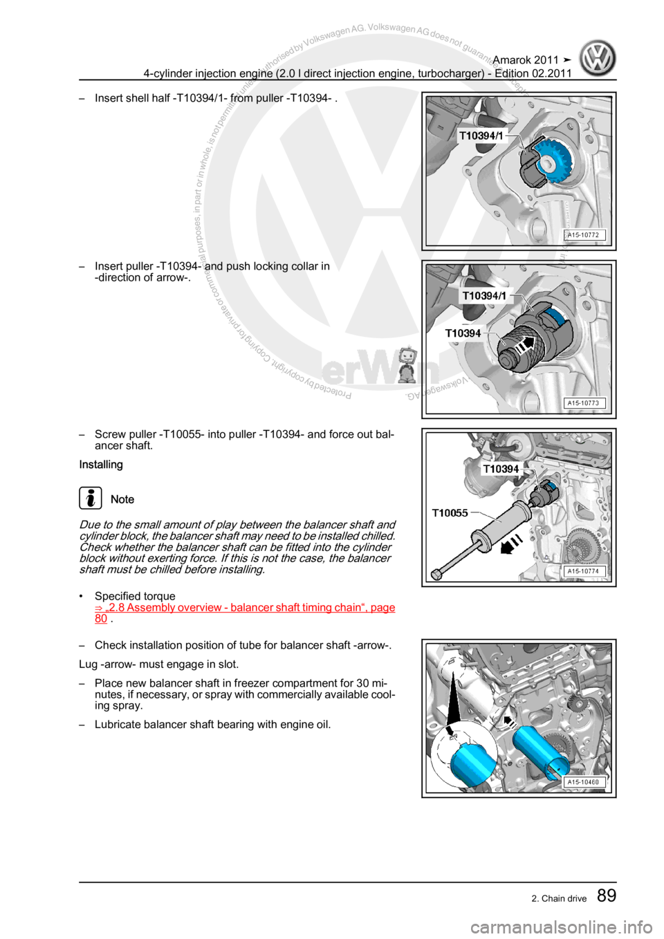 VOLKSWAGEN AMAROK 2011 Owners Manual Protected by copyright. Copying for private or commercial purposes, in partor in whole, is not permitted unless authorised by Volkswagen AG. Volkswagen AG does notguarantee or accept any liability wit