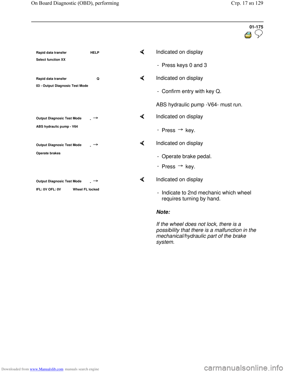 VOLKSWAGEN BORA 1998 Service Manual Downloaded from www.Manualslib.com manuals search engine 01-175
Rapid data transfer HELP
Select function XX Indicated on display
- Press keys 0 and 3
Rapid data transfer Q
03 - Out
put D VOLKSWAGEN BORA 1998 Service Manual Downloaded from www.Manualslib.com manuals search engine 01-175
Rapid data transfer HELP
Select function XX Indicated on display
- Press keys 0 and 3
Rapid data transfer Q
03 - Out
put D