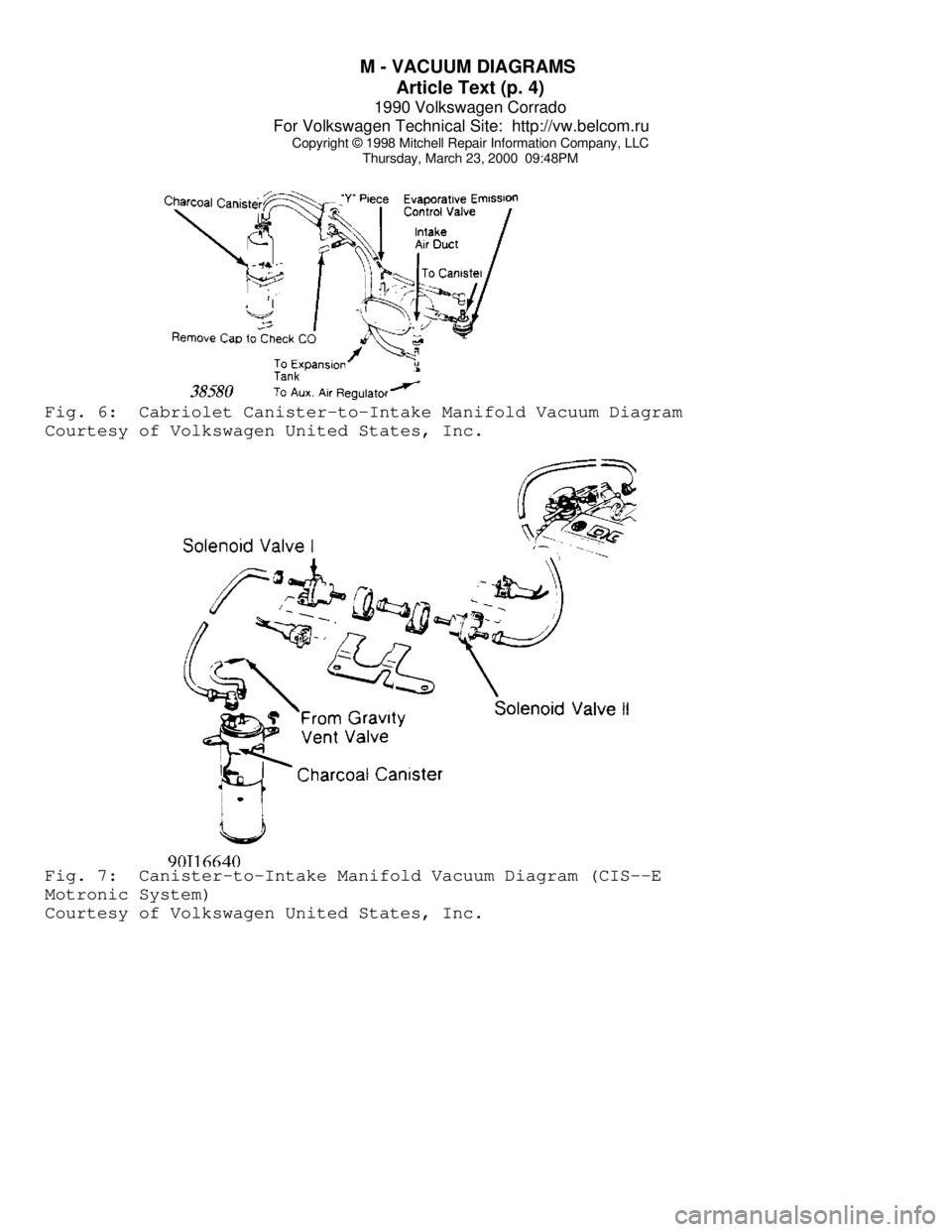 VOLKSWAGEN CORRADO 1990  Repair Manual M - VACUUM DIAGRAMS 
Article Text (p. 4)
1990 Volkswagen Corrado
For Volkswagen Technical Site:  http://vw.belcom.ru    
Copyright © 1998 Mitchell Repair Information Company, LLC
Thursday, March 23, 