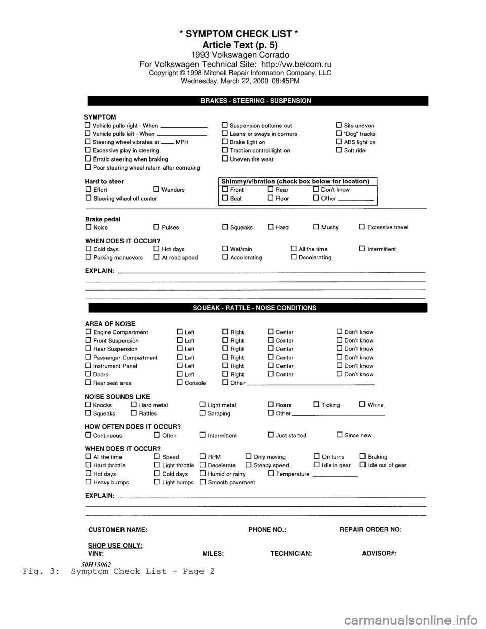 VOLKSWAGEN CORRADO 1993  Repair Manual * SYMPTOM CHECK LIST * 
Article Text (p. 5)
1993 Volkswagen Corrado
For Volkswagen Technical Site:  http://vw.belcom.ru    
Copyright © 1998 Mitchell Repair Information Company, LLC
Wednesday, March 
