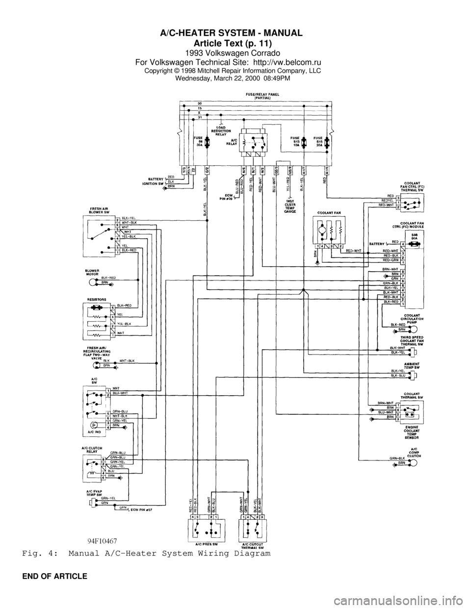 VOLKSWAGEN CORRADO 1993  Repair Manual A/C-HEATER SYSTEM - MANUAL 
Article Text (p. 11)
1993 Volkswagen Corrado
For Volkswagen Technical Site:  http://vw.belcom.ru    
Copyright © 1998 Mitchell Repair Information Company, LLC
Wednesday, M