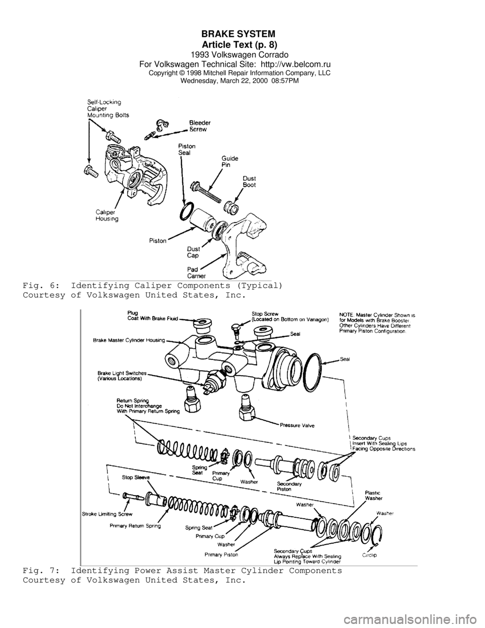 VOLKSWAGEN CORRADO 1993 Repair Manual BRAKE SYSTEM
Article Text (p. 8)
1993 Volkswagen Corrado
For Volkswagen Technical Site: http://vw.belcom.ru
Copyright © 1998 Mitchell Repair Information Company, LLC
Wednesday, March 22, 2000 VOLKSWAGEN CORRADO 1993 Repair Manual BRAKE SYSTEM
Article Text (p. 8)
1993 Volkswagen Corrado
For Volkswagen Technical Site: http://vw.belcom.ru
Copyright © 1998 Mitchell Repair Information Company, LLC
Wednesday, March 22, 2000