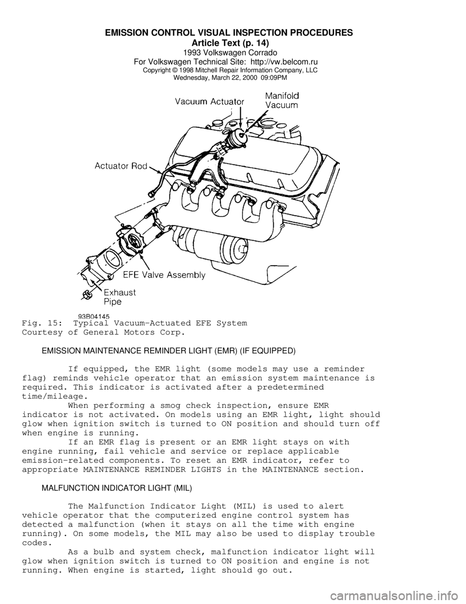 VOLKSWAGEN CORRADO 1993  Repair Manual EMISSION CONTROL VISUAL INSPECTION PROCEDURES 
Article Text (p. 14)
1993 Volkswagen Corrado
For Volkswagen Technical Site:  http://vw.belcom.ru    
Copyright © 1998 Mitchell Repair Information Compan