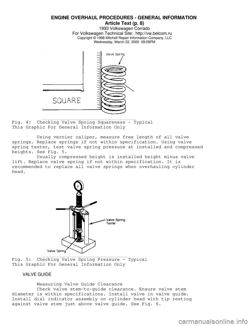 VOLKSWAGEN CORRADO 1993  Repair Manual ENGINE OVERHAUL PROCEDURES - GENERAL INFORMATION 
Article Text (p. 8)
1993 Volkswagen Corrado
For Volkswagen Technical Site:  http://vw.belcom.ru    
Copyright © 1998 Mitchell Repair Information Comp